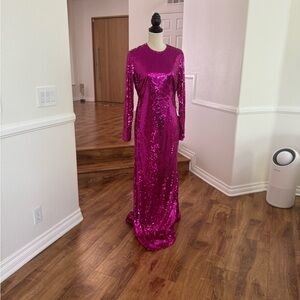 Mac Duggal pink sequence Gown. Open back and simply stunning. Lower zipper.
